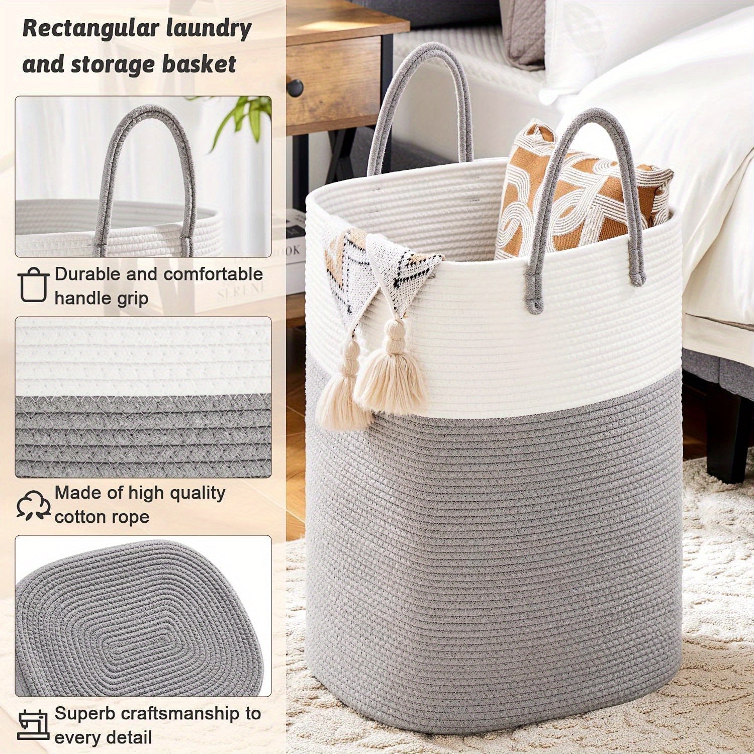 Cesta de ropa trenzada extragrande - Espacio para todas tus cosas, duradera y práctica