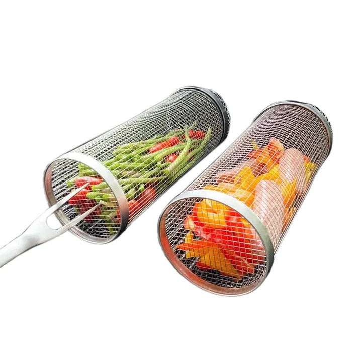 Cesta giratoria para barbacoa de acero inoxidable resistente