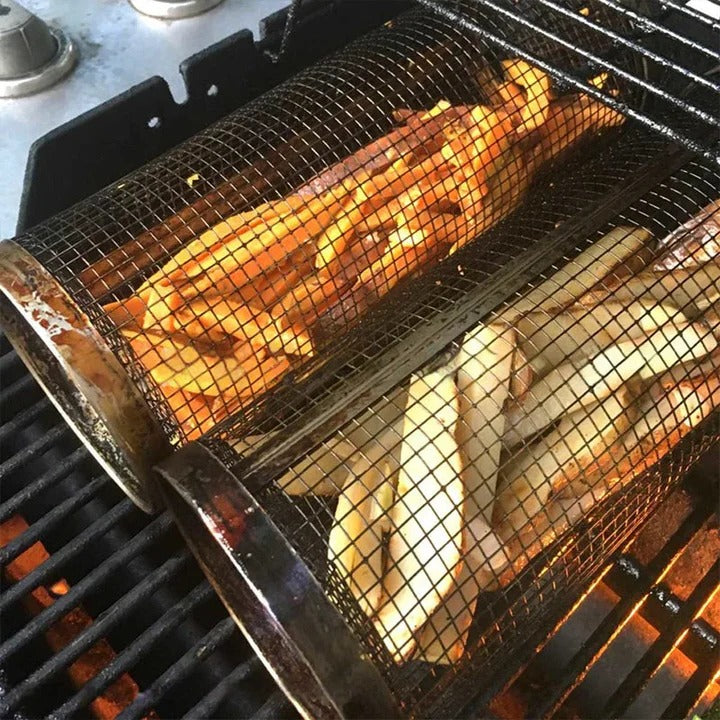 Cesta giratoria para barbacoa de acero inoxidable resistente