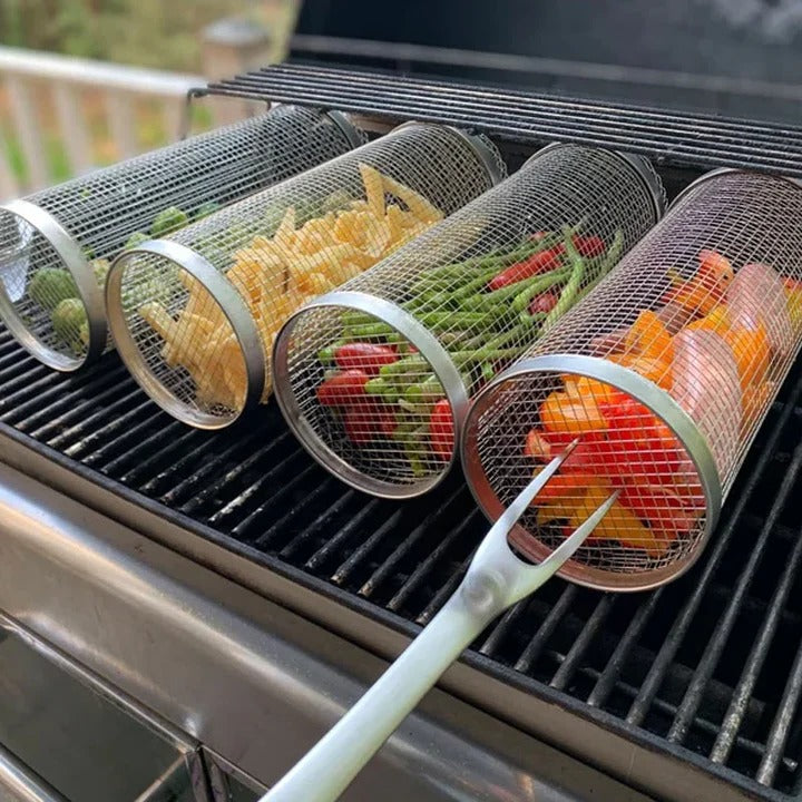 Cesta giratoria para barbacoa de acero inoxidable resistente
