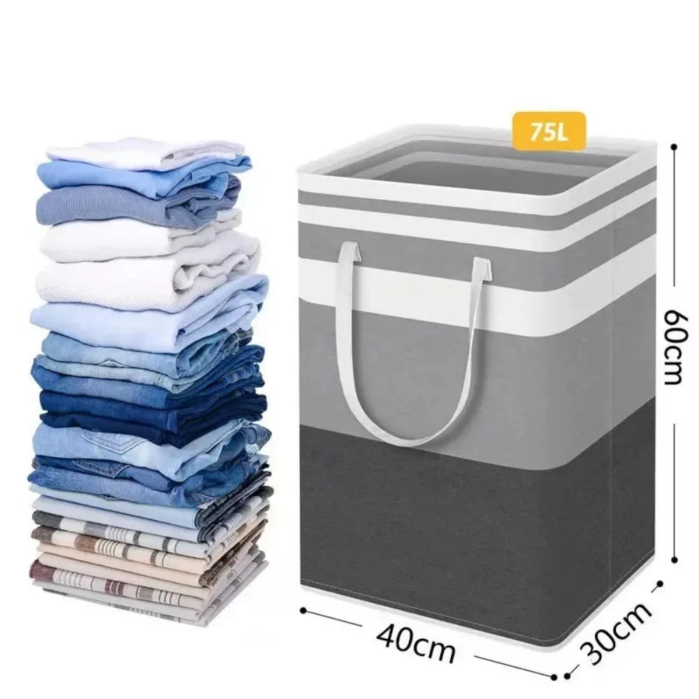 Cesto de ropa plegable impermeable de 75 L con asas