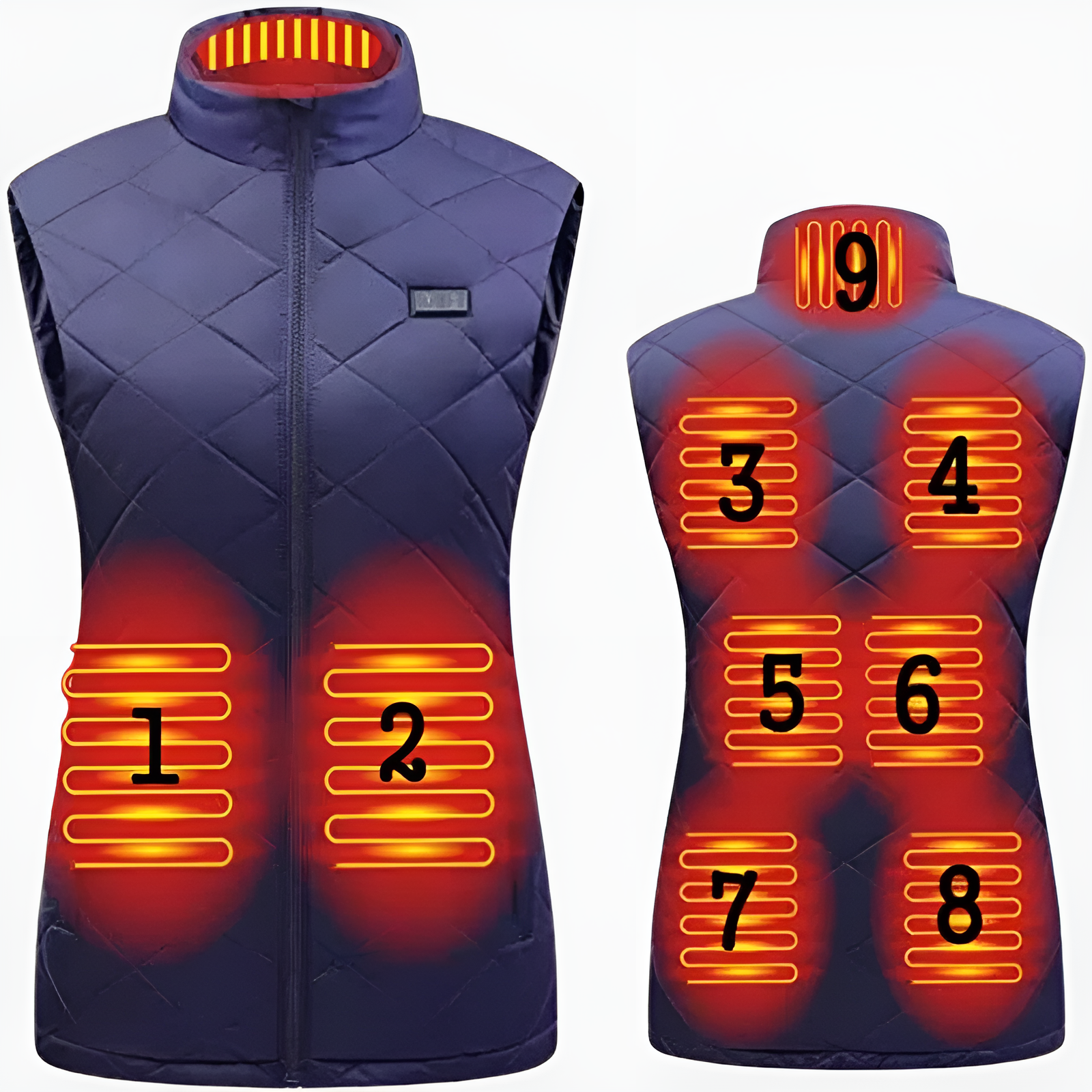 Chaleco calefactable para mujer con doble control y 9 zonas de calor