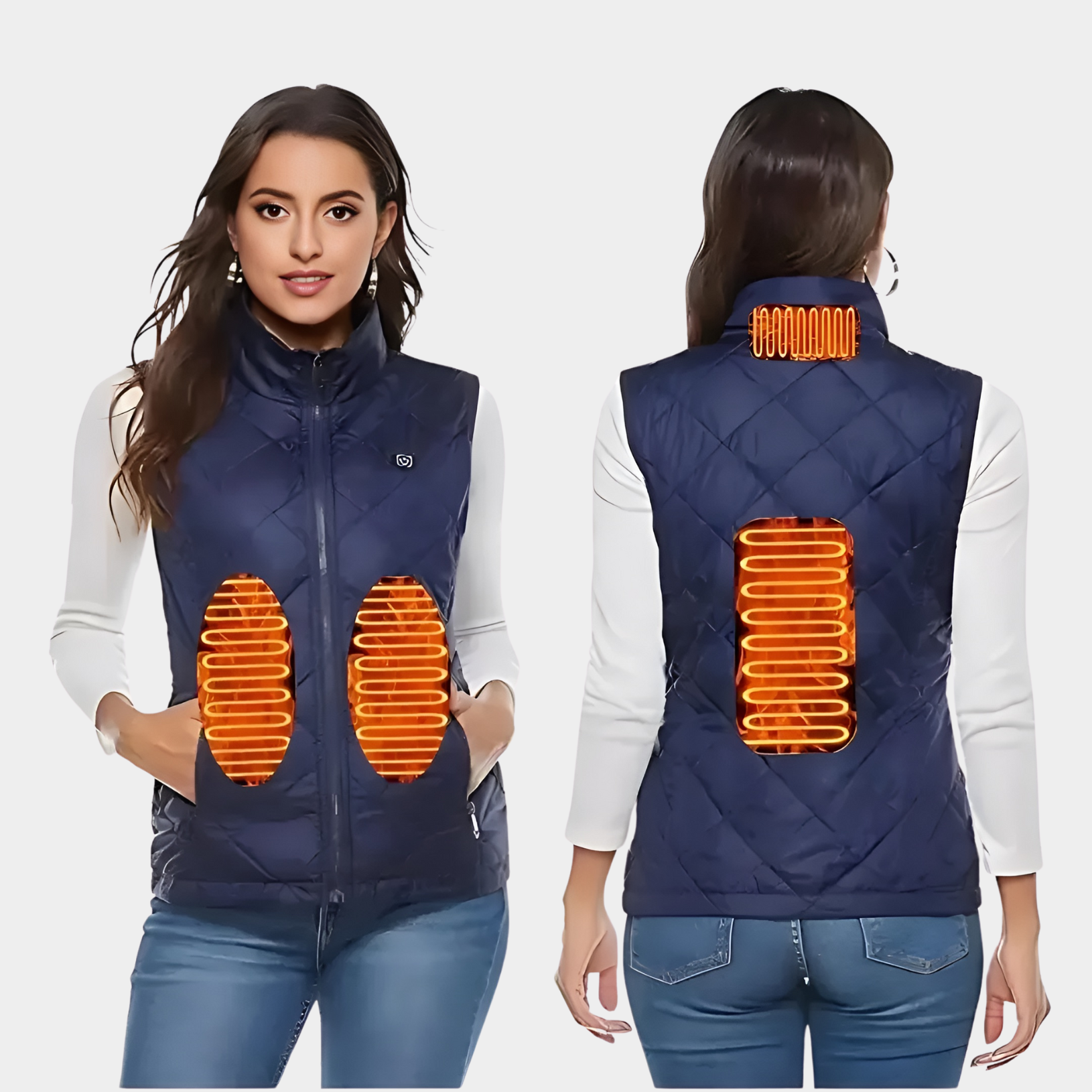 Chaleco calefactable para mujer con doble control y 9 zonas de calor