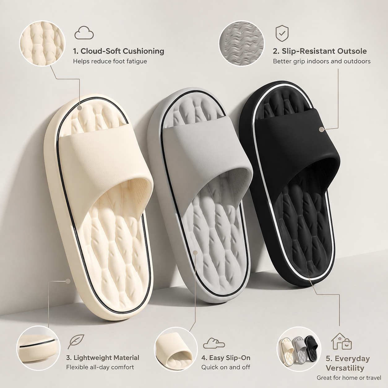 Chanclas Pillow Slides suaves antideslizantes para verano