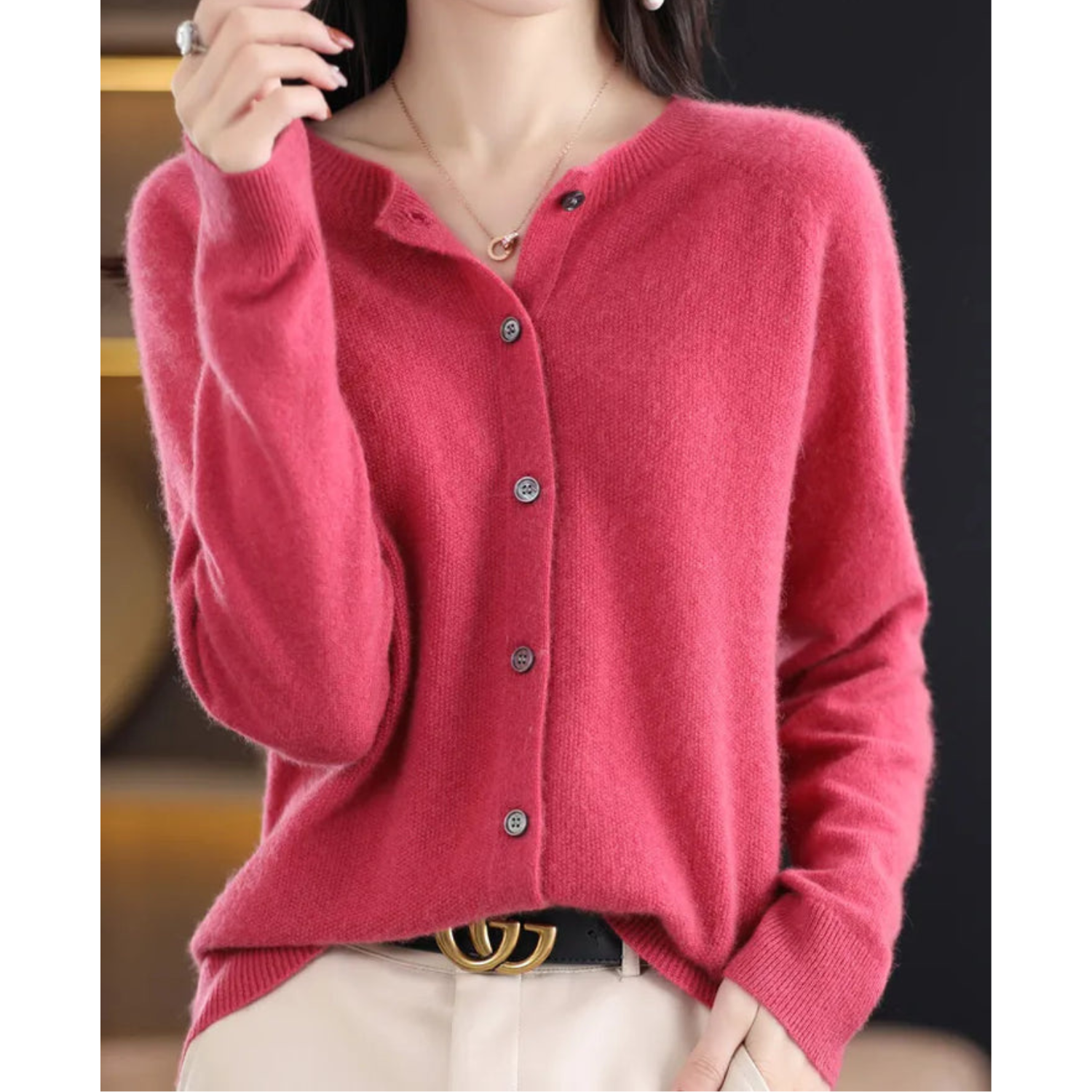 Chaqueta de punto con botones de mezcla de merino y cachemira