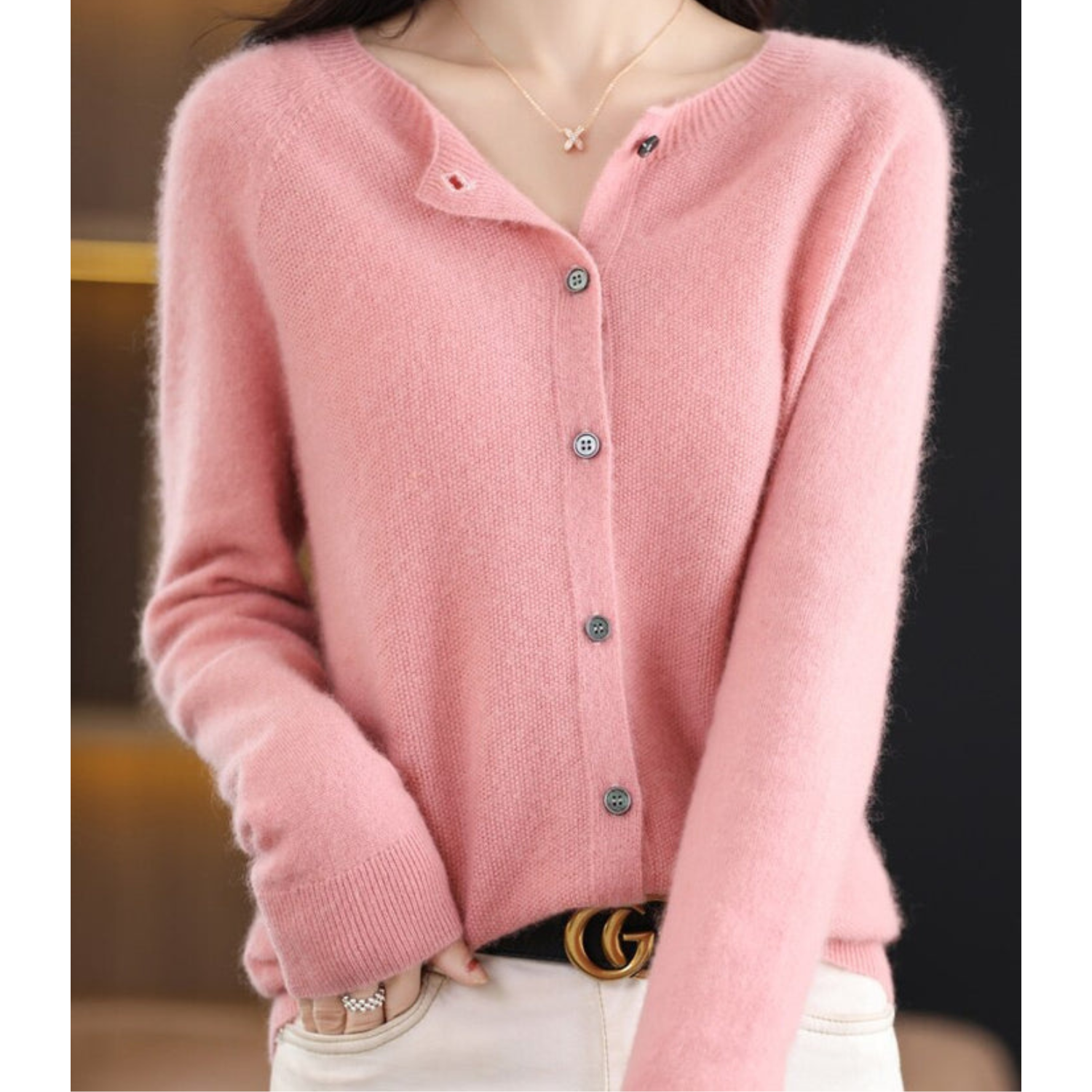 Chaqueta de punto con botones de mezcla de merino y cachemira