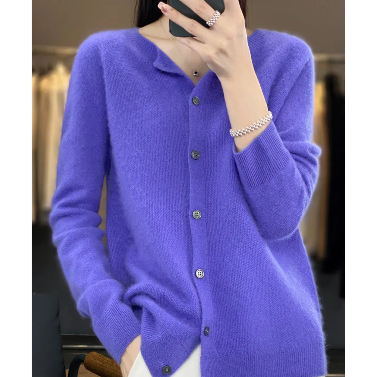 Chaqueta de punto con botones de mezcla de merino y cachemira