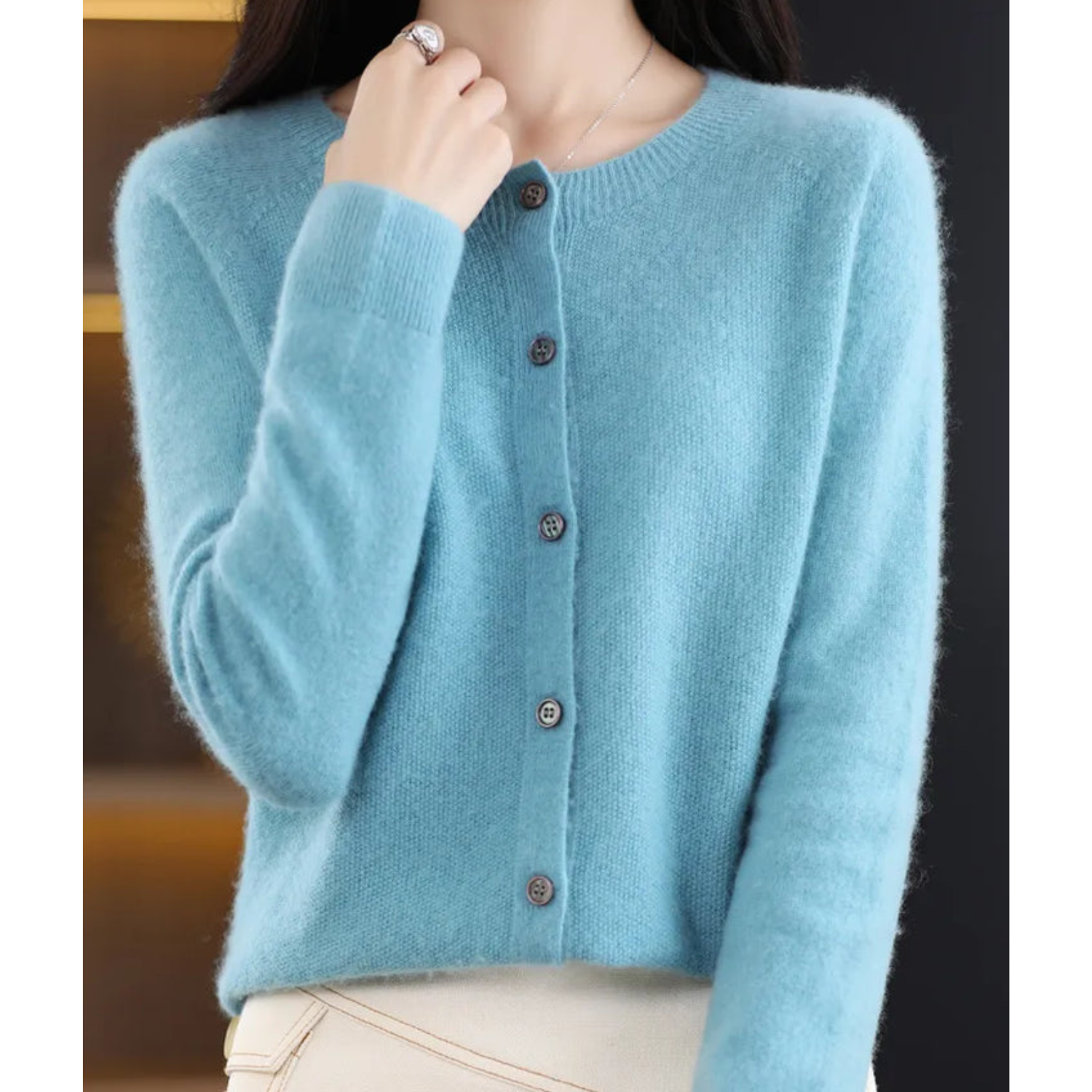 Chaqueta de punto con botones de mezcla de merino y cachemira