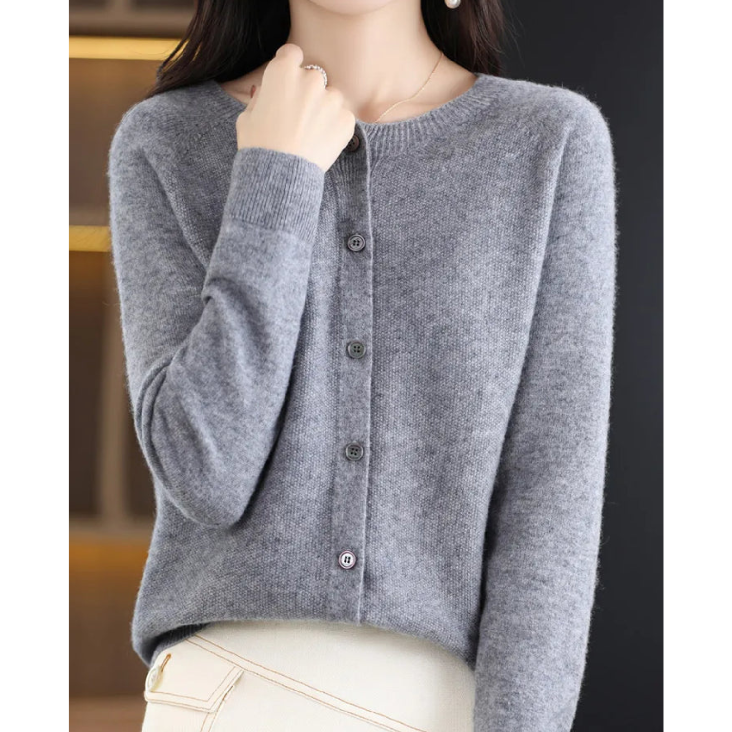 Chaqueta de punto con botones de mezcla de merino y cachemira
