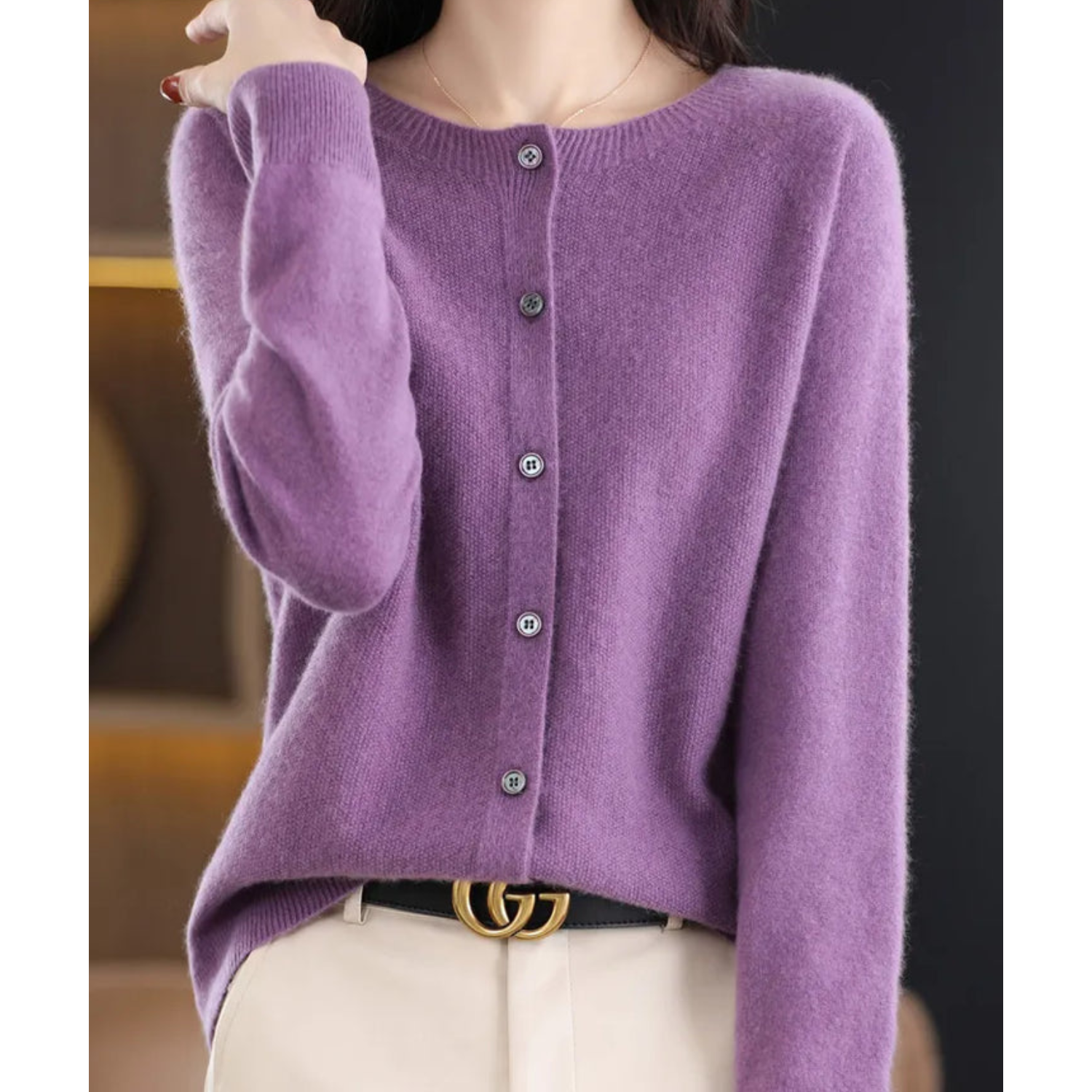 Chaqueta de punto con botones de mezcla de merino y cachemira