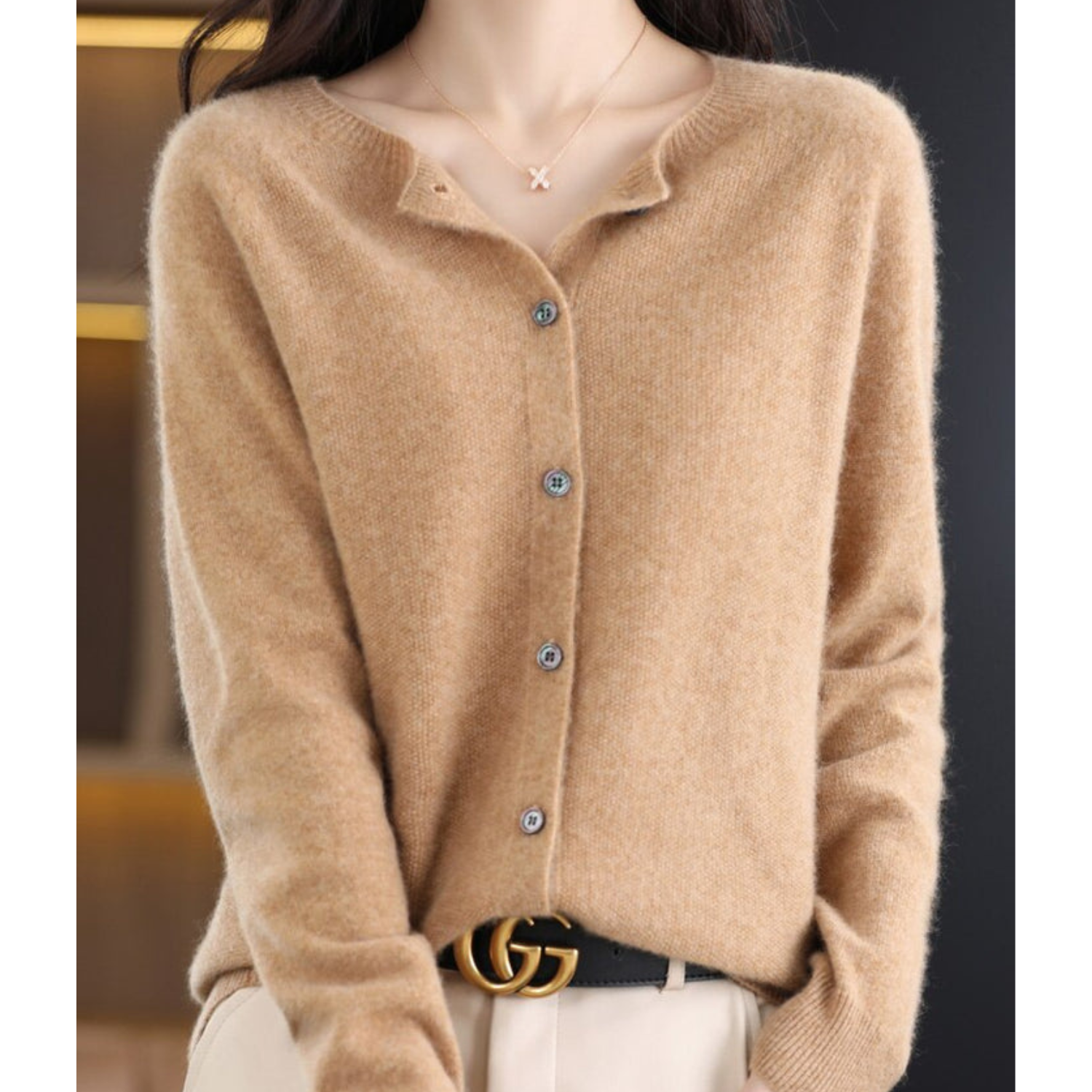 Chaqueta de punto con botones de mezcla de merino y cachemira