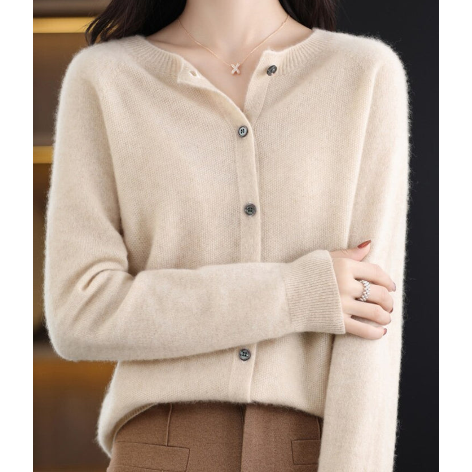 Chaqueta de punto con botones de mezcla de merino y cachemira