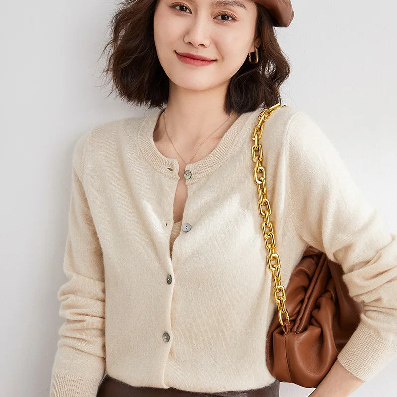 Chaqueta de punto de cachemir Lyria suave para primavera y otoño