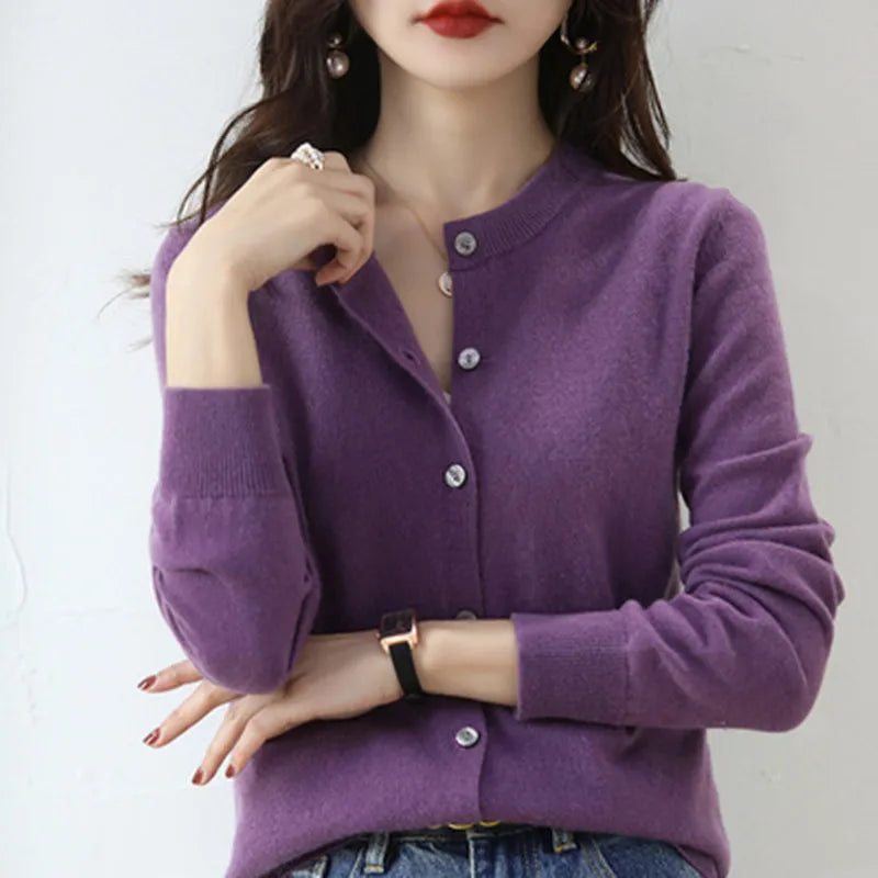 Chaqueta de punto de cachemir Lyria suave para primavera y otoño