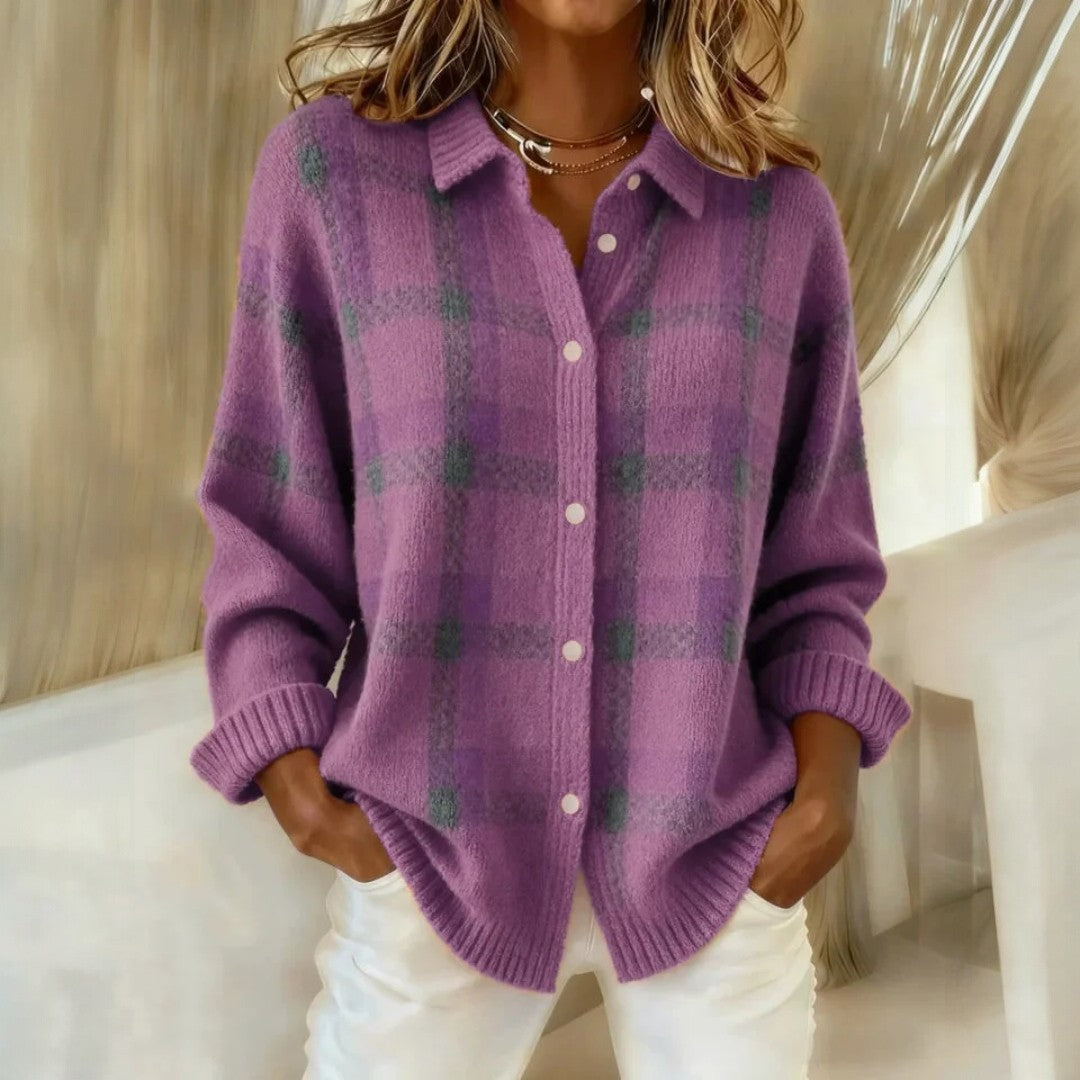 Chaqueta de punto oversize con botones y manga larga para mujer
