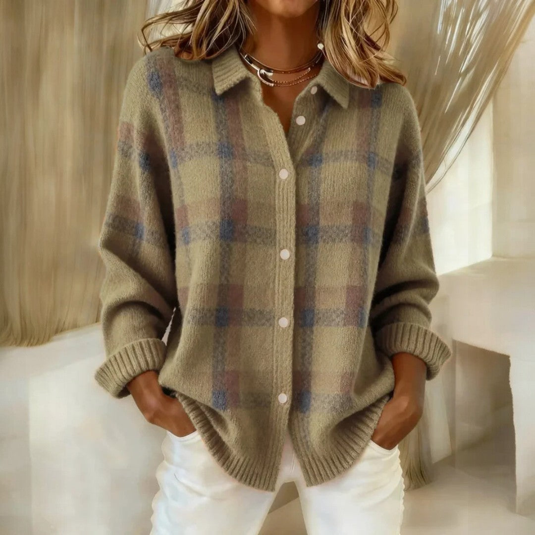 Chaqueta de punto oversize con botones y manga larga para mujer