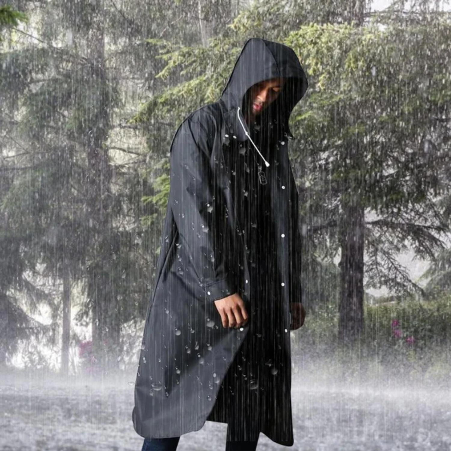 Chaqueta impermeable larga con capucha para hombre para todas las estaciones