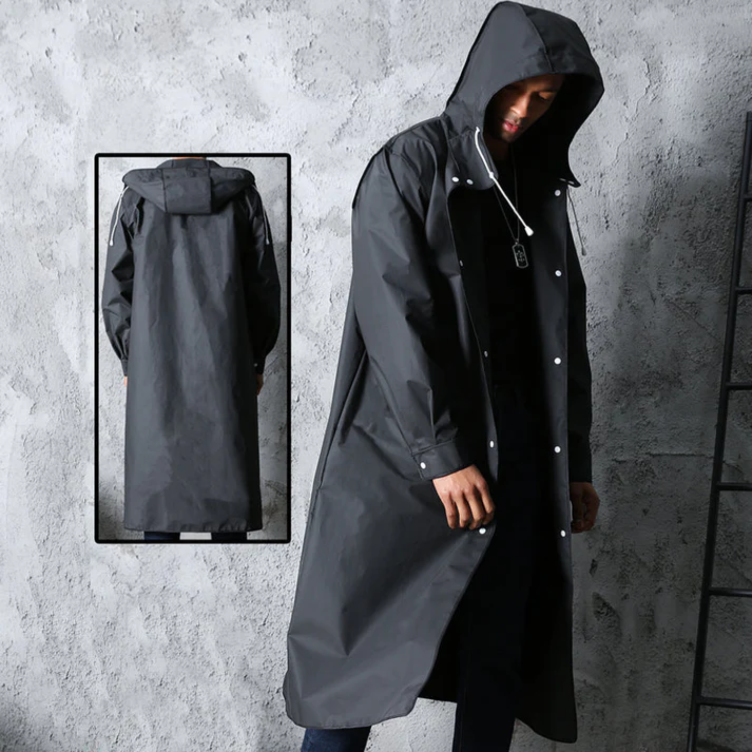 Chaqueta impermeable larga con capucha para hombre para todas las estaciones