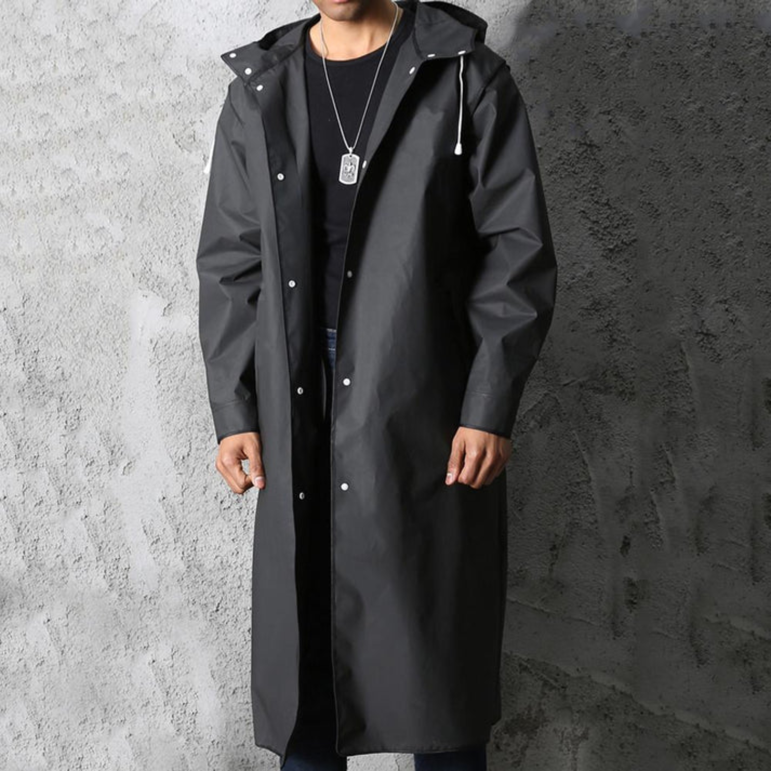 Chaqueta impermeable larga con capucha para hombre para todas las estaciones