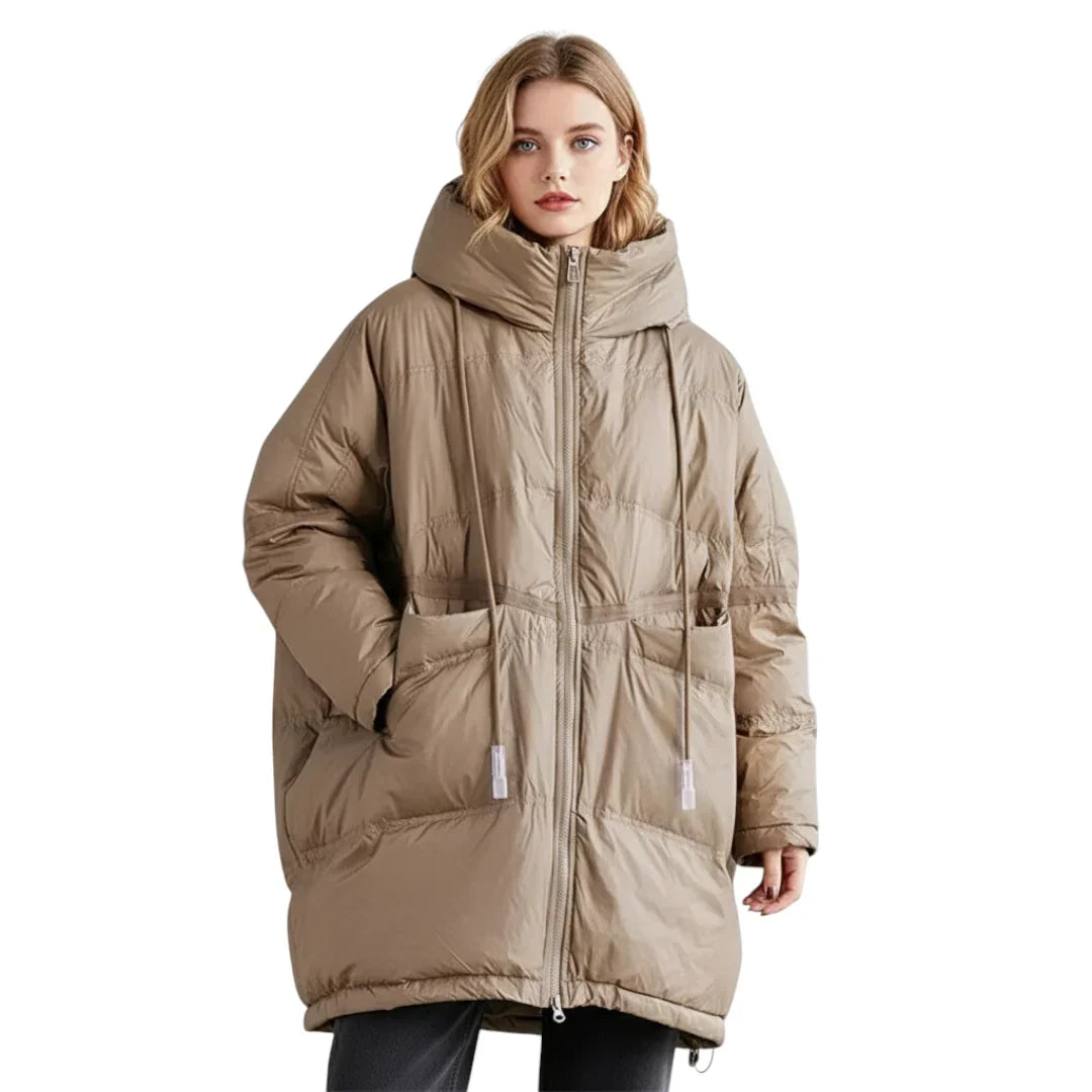 Chaqueta larga de plumón con capucha para mujer para invierno