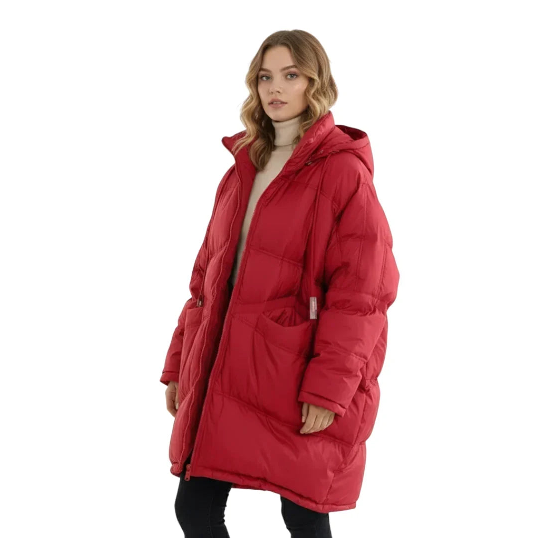 Chaqueta larga de plumón con capucha para mujer para invierno