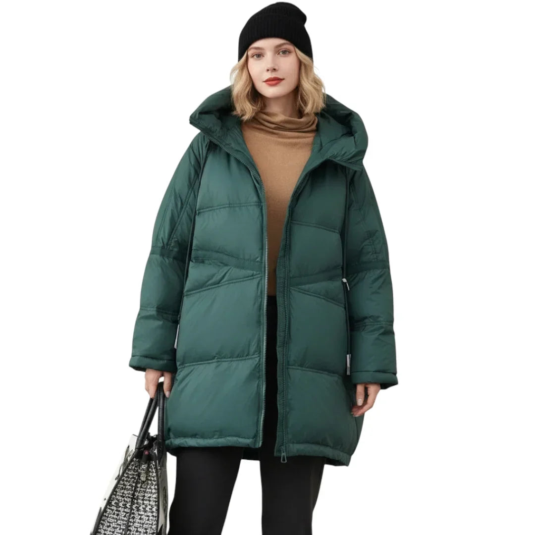 Chaqueta larga de plumón con capucha para mujer para invierno
