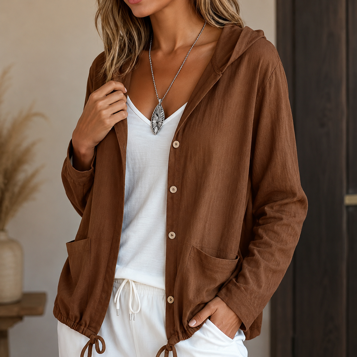 Chaqueta ligera con capucha y cordón ajustable