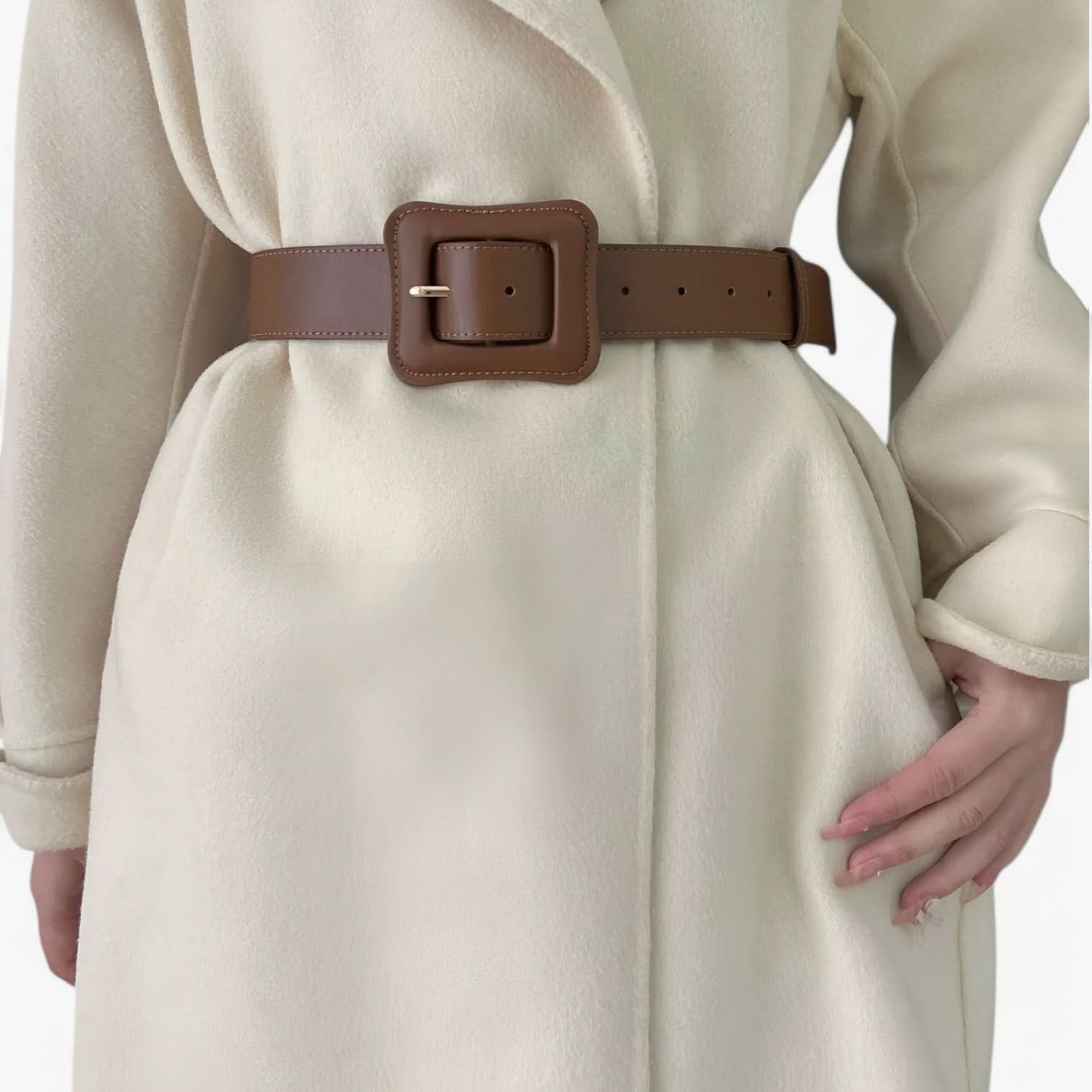 Cinturón ancho de cuero vintage de talle alto para mujer con hebilla ajustable