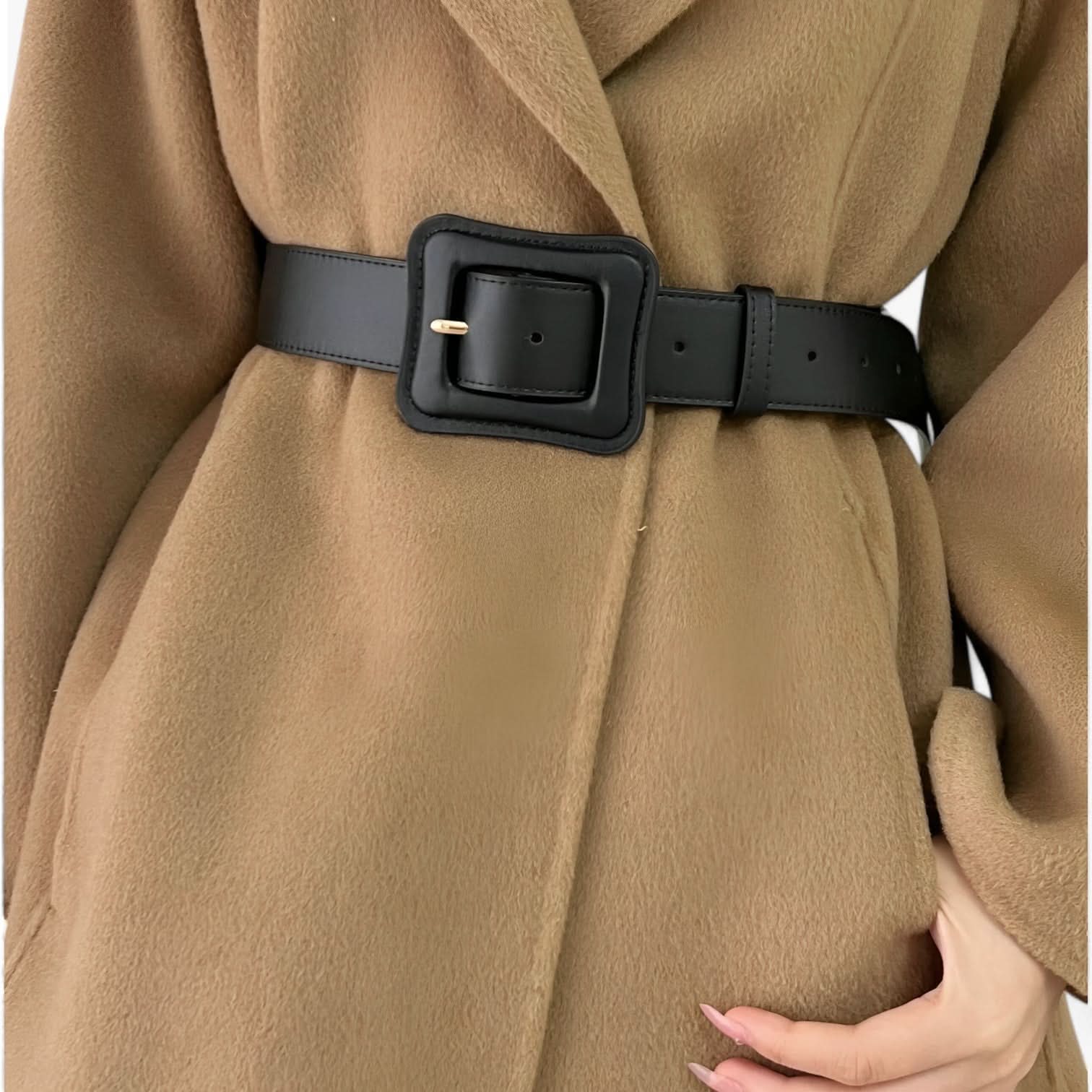Cinturón ancho de cuero vintage de talle alto para mujer con hebilla ajustable