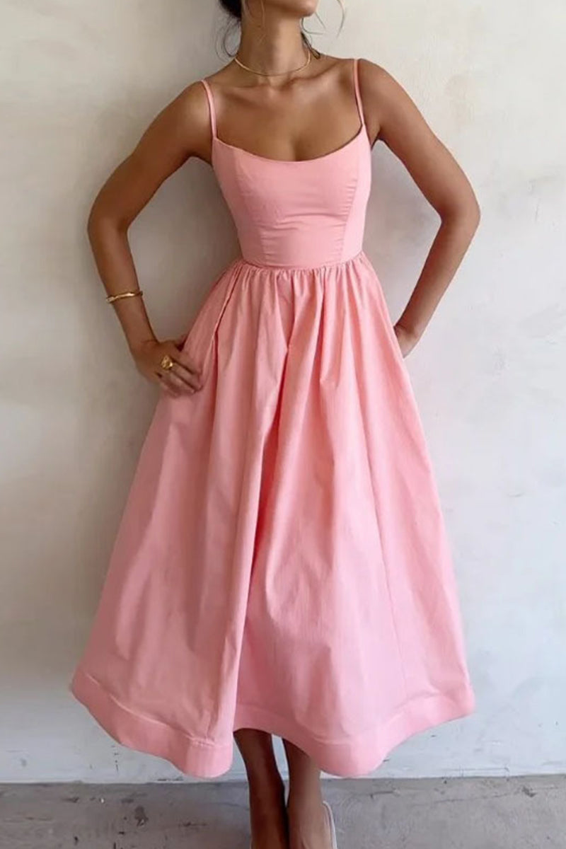 Clara | Vestido midi de tirantes finos con corte en A para mujer