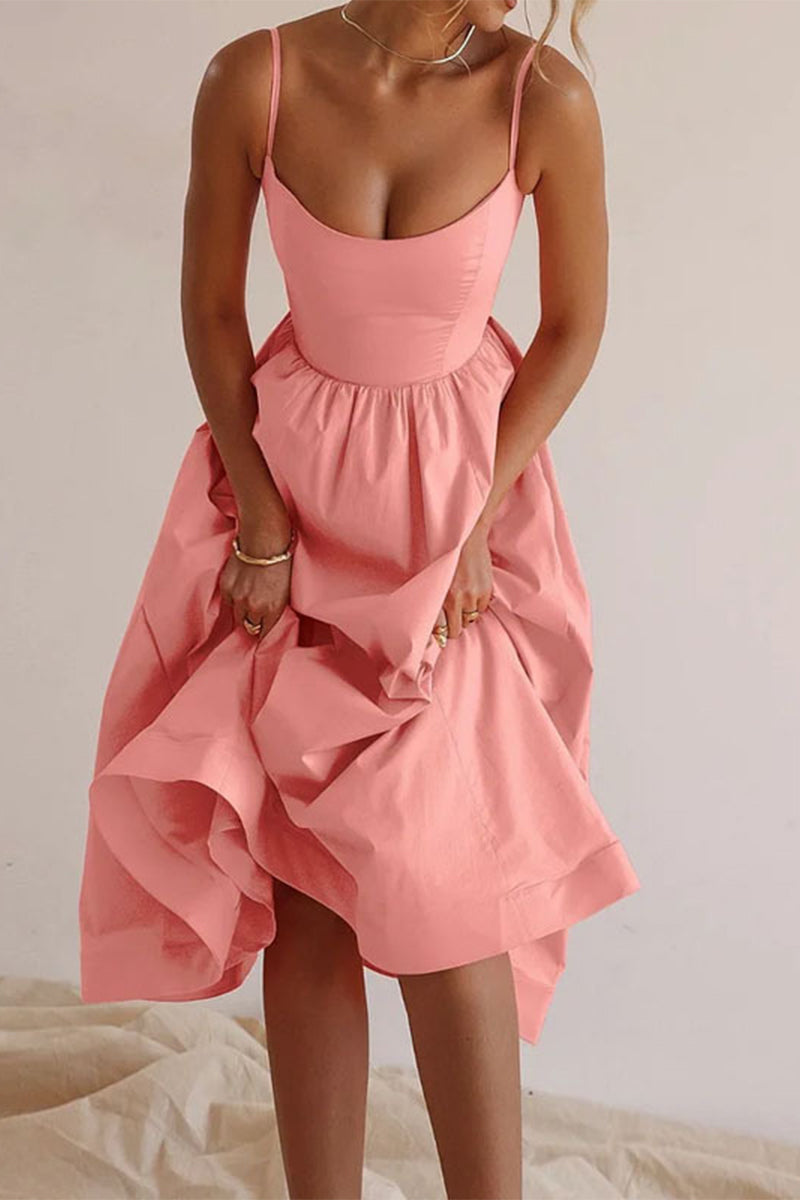 Clara | Vestido midi de tirantes finos con corte en A para mujer