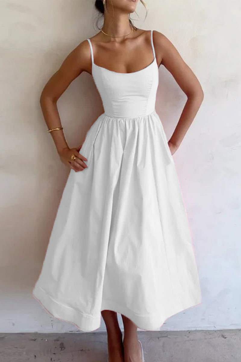 Clara | Vestido midi de tirantes finos con corte en A para mujer
