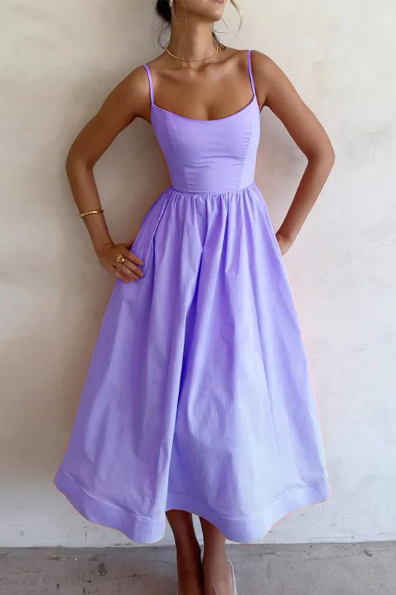 Clara | Vestido midi de tirantes finos con corte en A para mujer