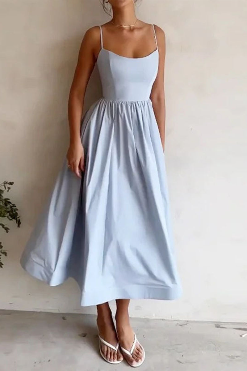 Clara | Vestido midi de tirantes finos con corte en A para mujer