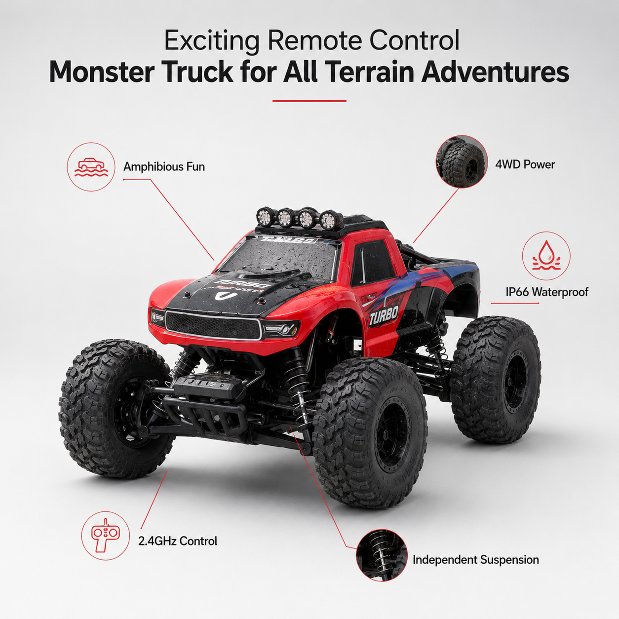 Coche RC anfibio todoterreno monster truck con mando a distancia