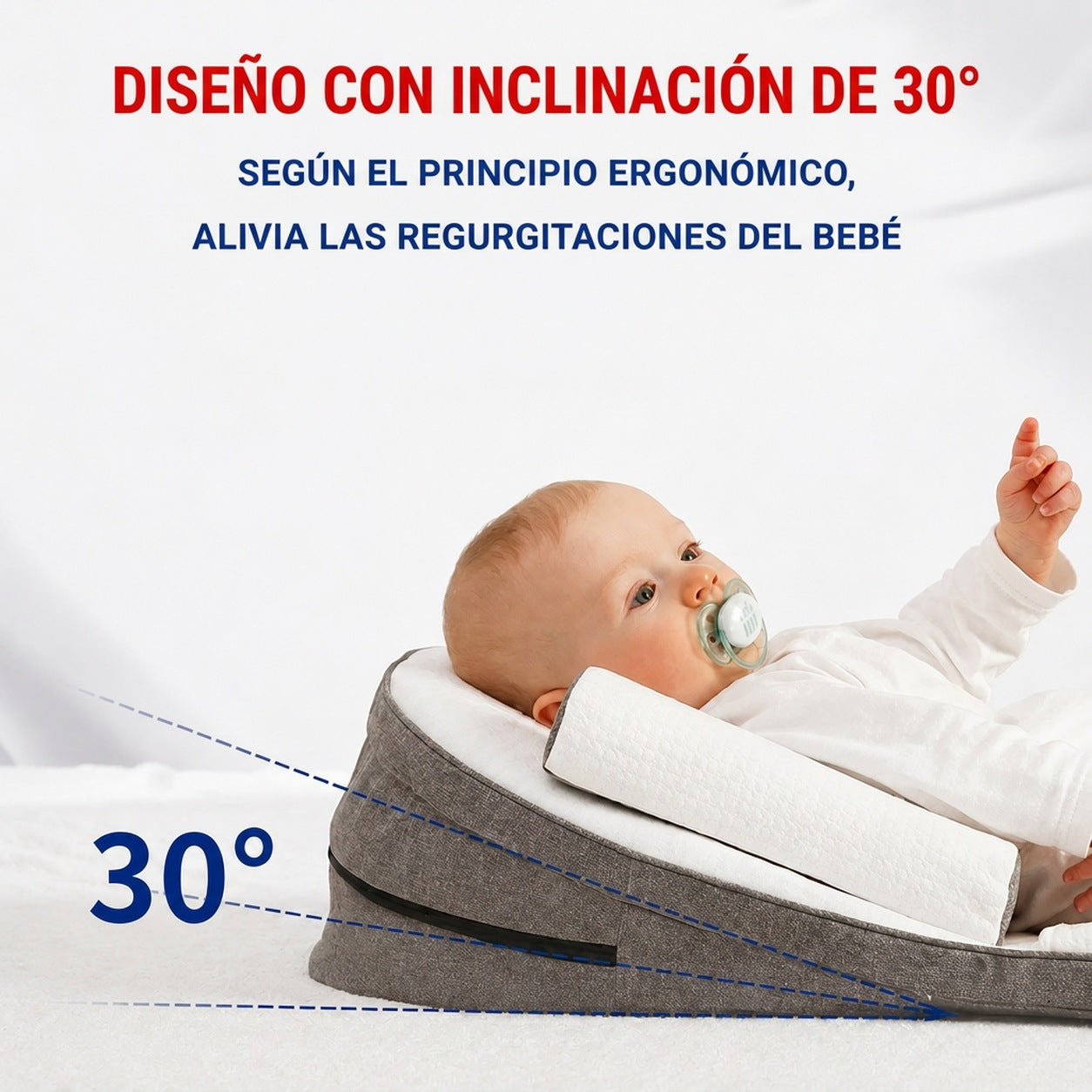 Cojín antirreflujo inclinado para bebés con soporte lateral ergonómico