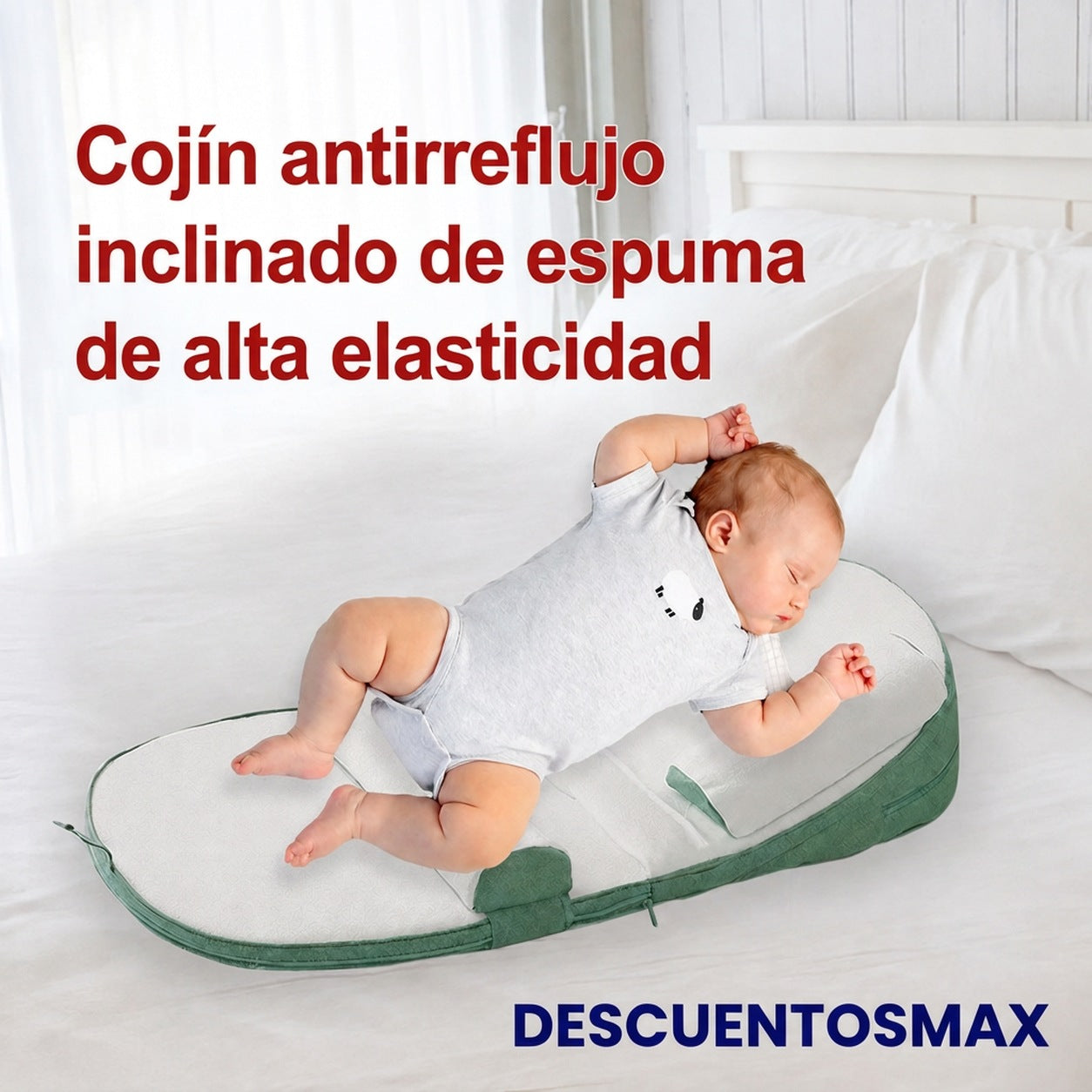 Cojín antirreflujo inclinado para bebés con soporte lateral ergonómico