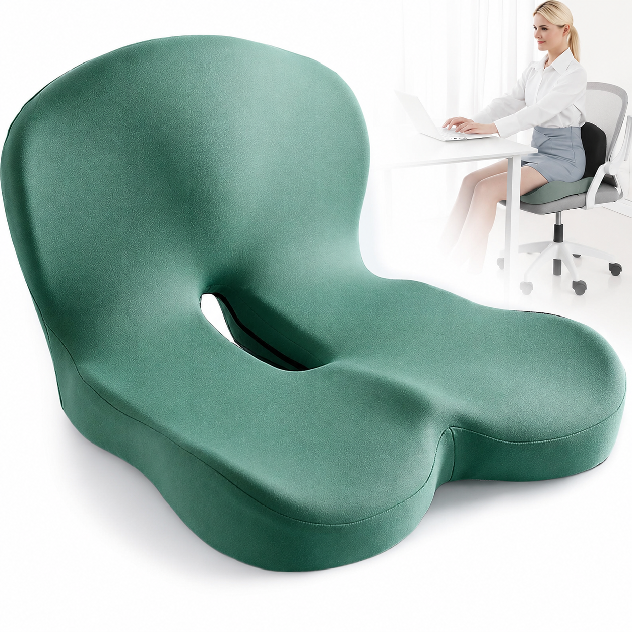Cojín de asiento ergonómico de espuma viscoelástica con alivio de presión y base antideslizante