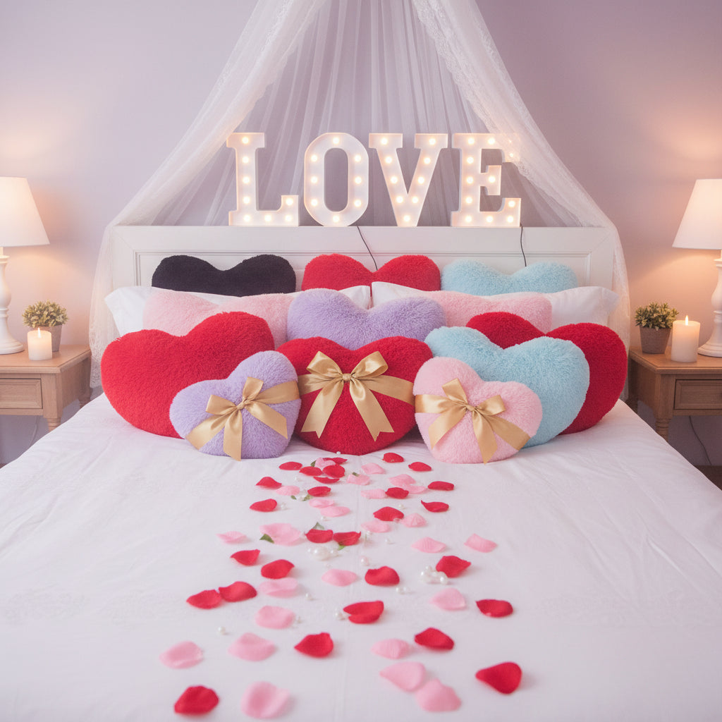 Cojín decorativo de felpa con forma de corazón