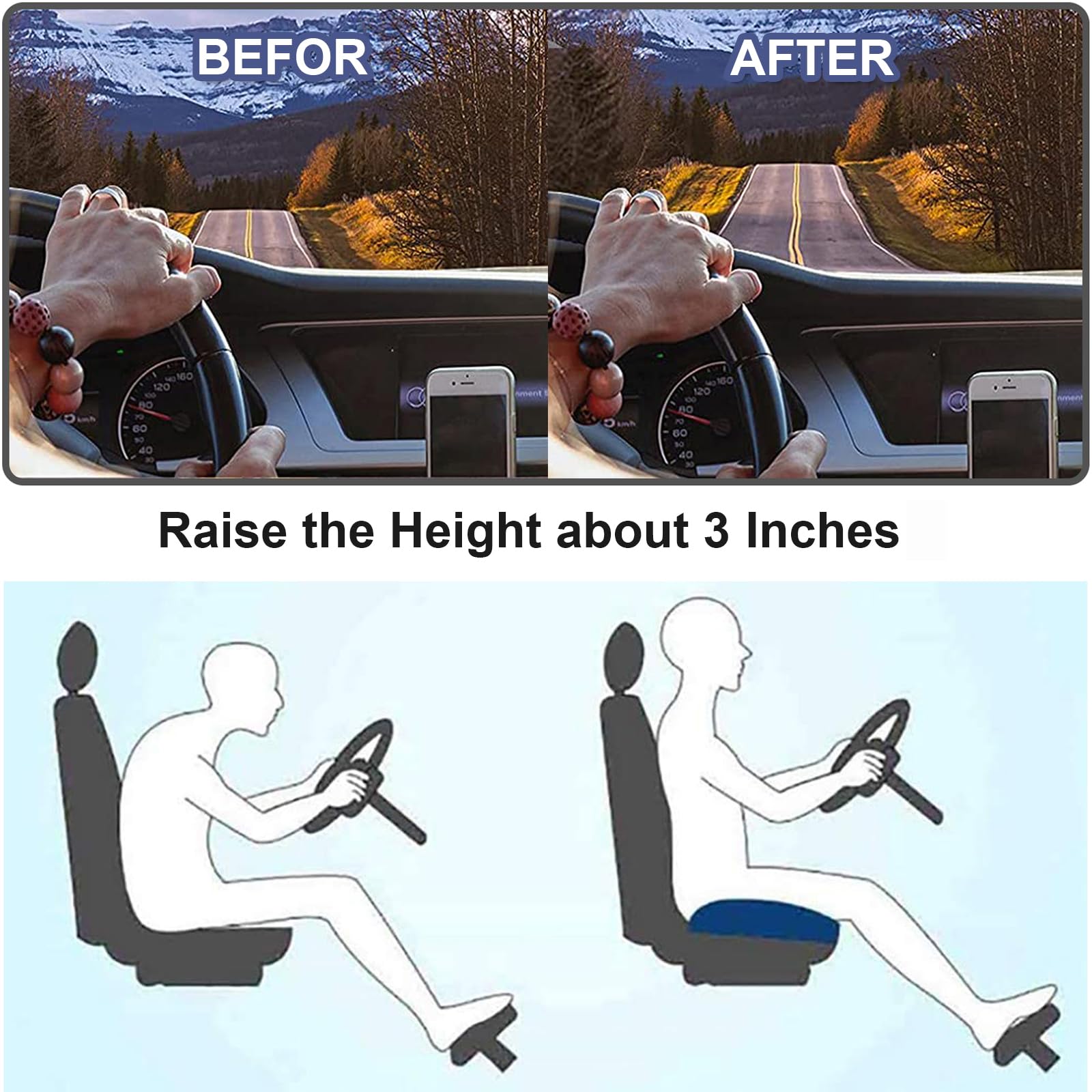 Cojín elevador para coche con espuma viscoelástica – Alzador ergonómico de asiento