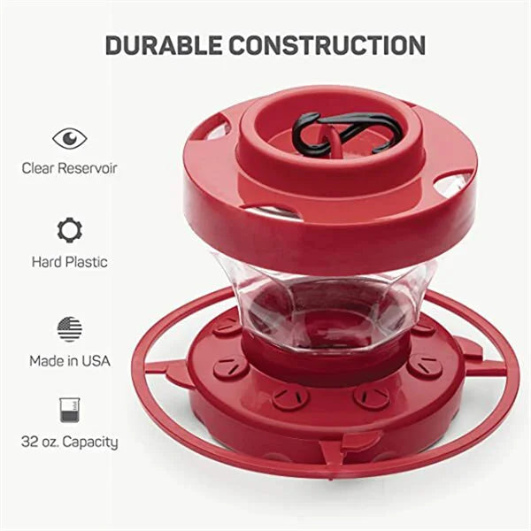 Comedero para colibríes con protección anti-abejas y percha - Capacidad 473 ml