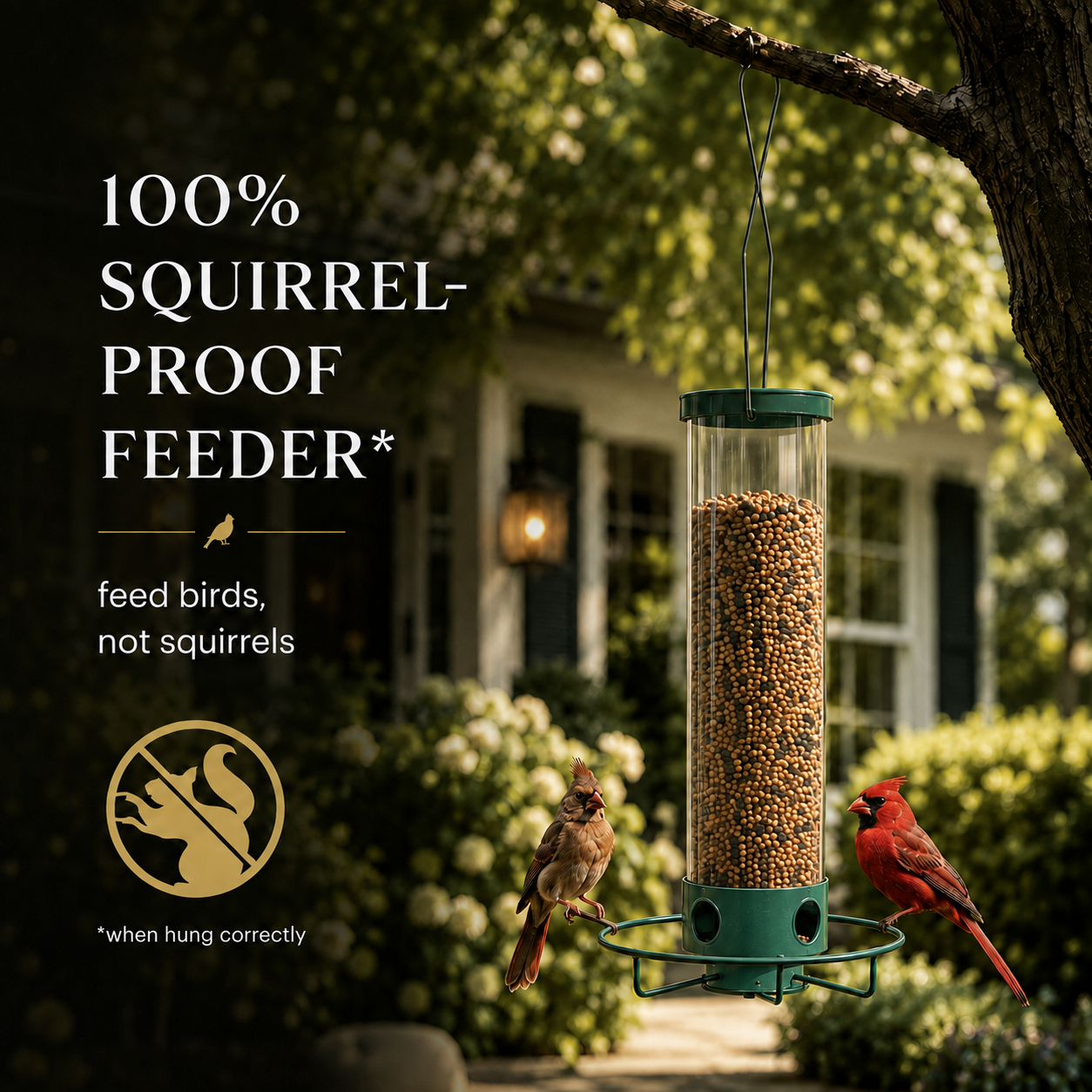 Comedero para pájaros a prueba de ardillas con percha giratoria