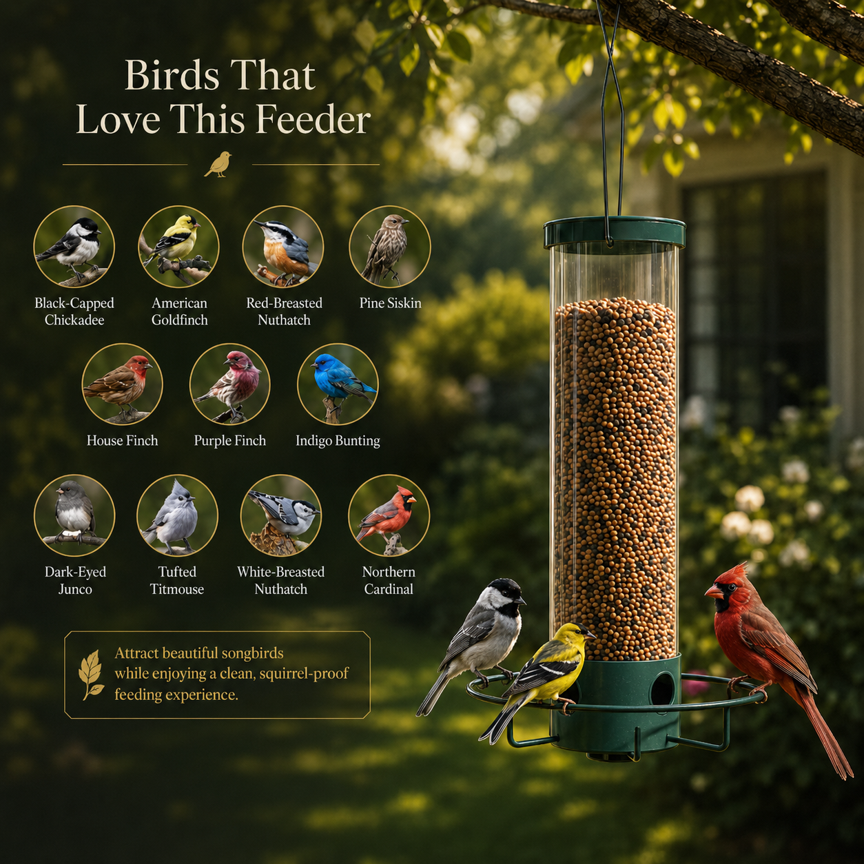 Comedero para pájaros a prueba de ardillas con percha giratoria