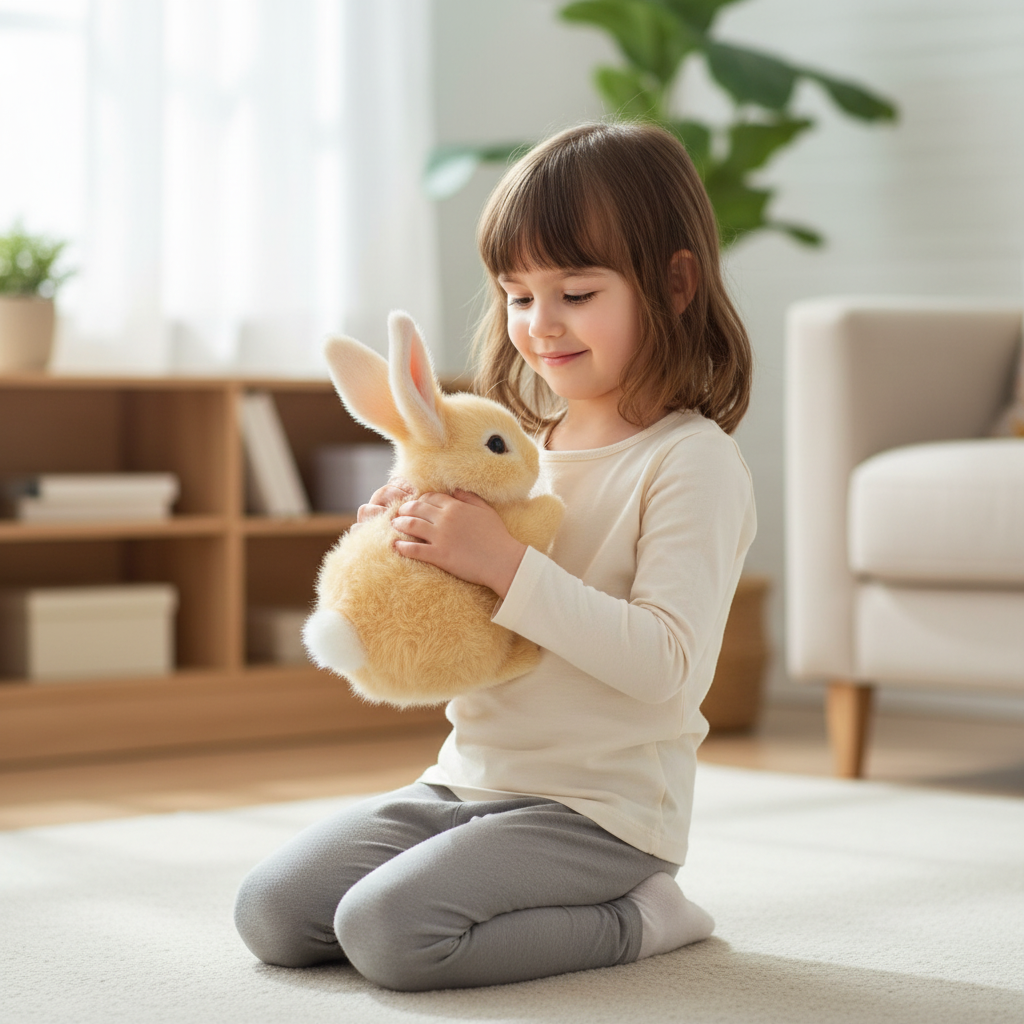 Conejito de peluche interactivo realista que salta para niños