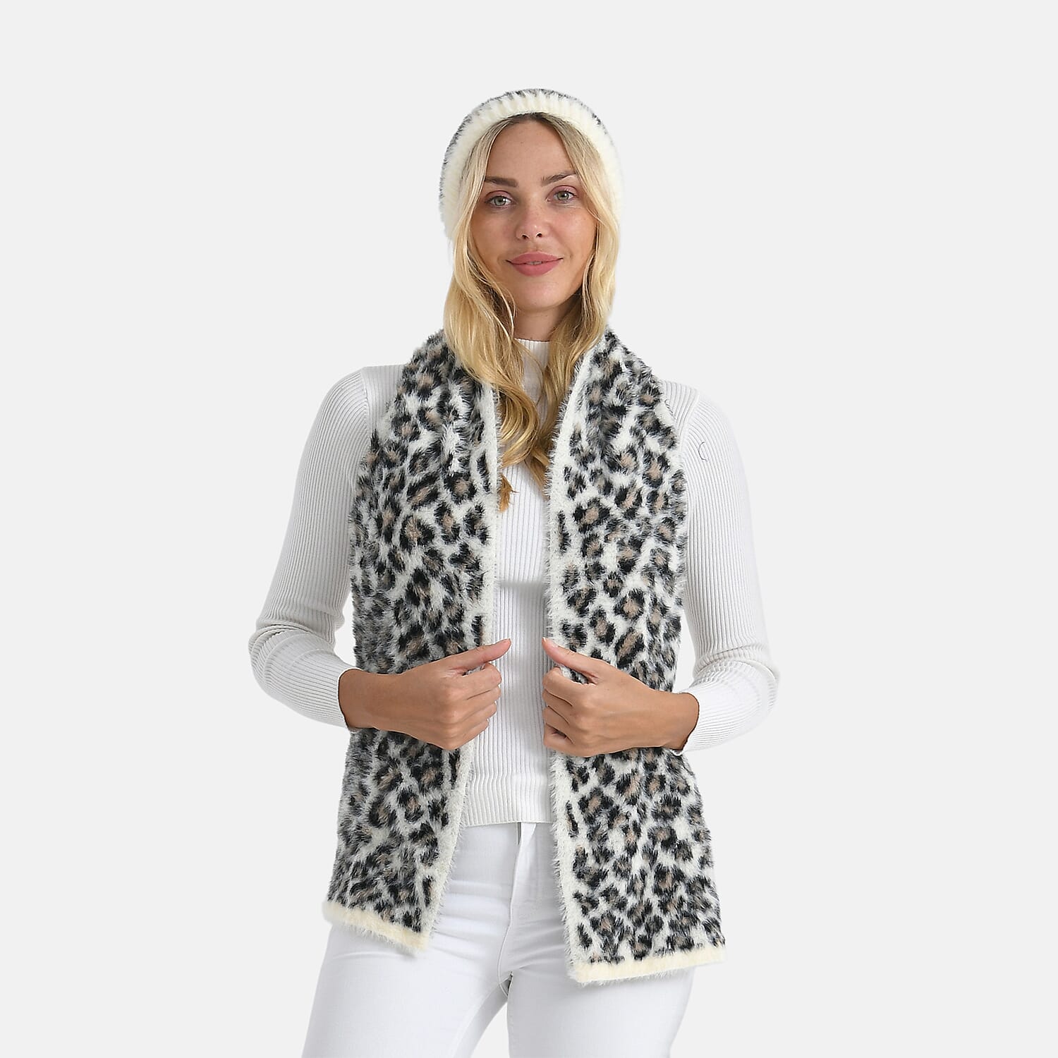 Conjunto de bufanda y gorro con estampado de leopardo para mujer Styled By – Accesorios de invierno de 2 piezas