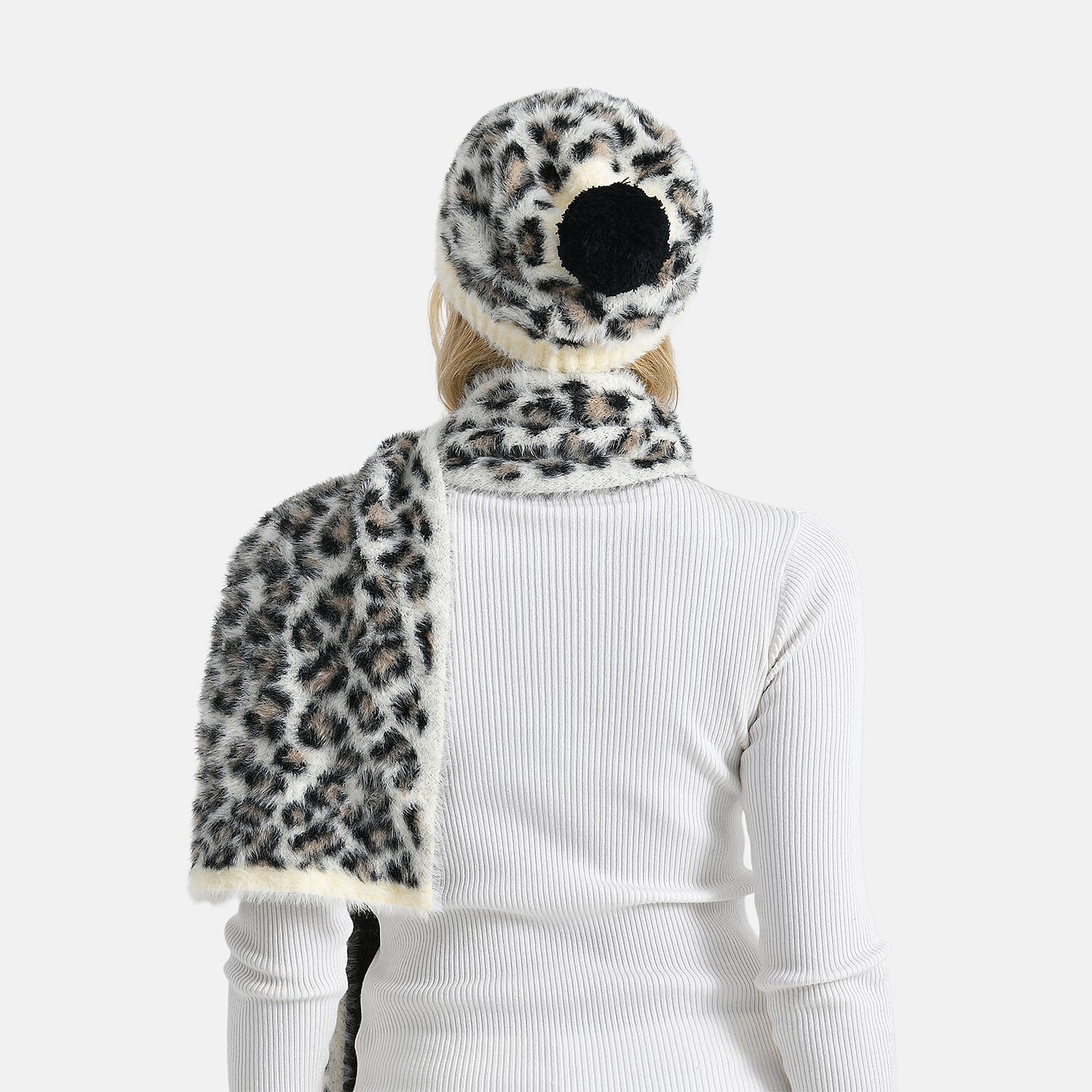 Conjunto de bufanda y gorro con estampado de leopardo para mujer Styled By – Accesorios de invierno de 2 piezas