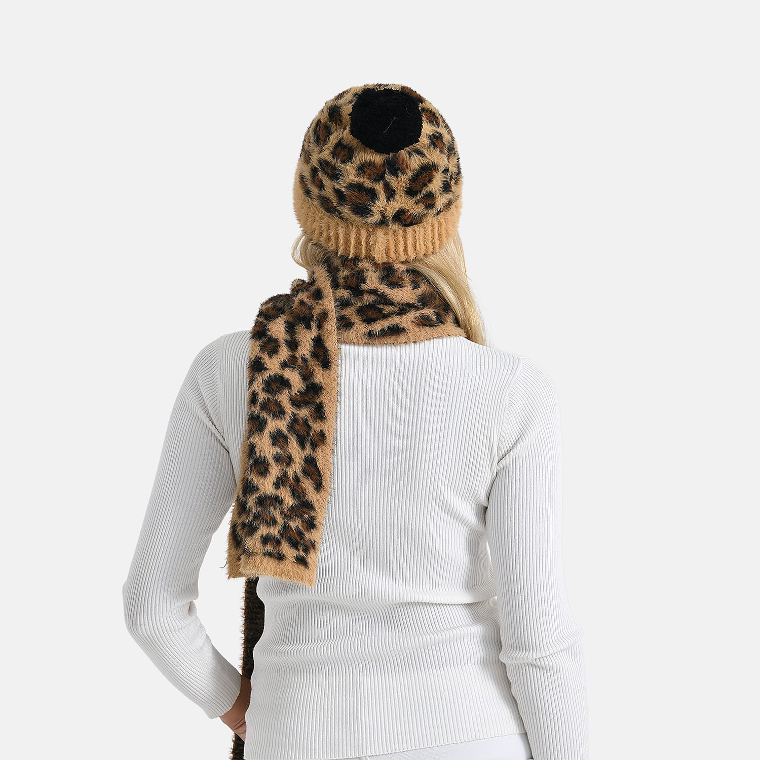 Conjunto de bufanda y gorro con estampado de leopardo para mujer Styled By – Accesorios de invierno de 2 piezas