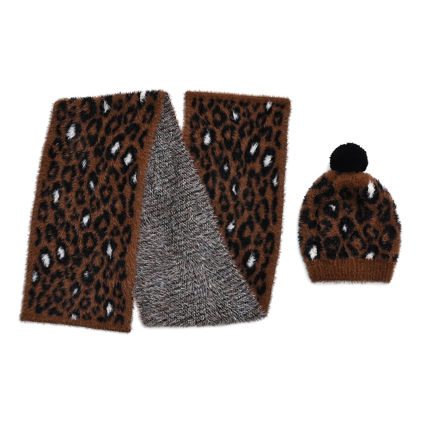 Conjunto de bufanda y gorro con estampado de leopardo para mujer Styled By – Accesorios de invierno de 2 piezas