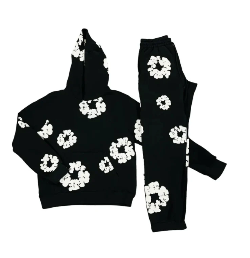 Conjunto de chándal con capucha y pantalón estampado floral