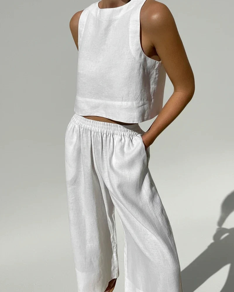 Conjunto de dos piezas de pierna ancha para mujer